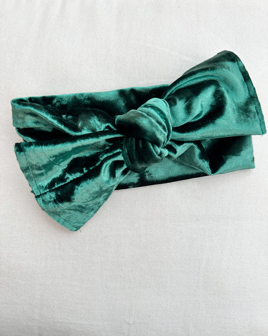 Dark Green Velvet Tie On Headwrap