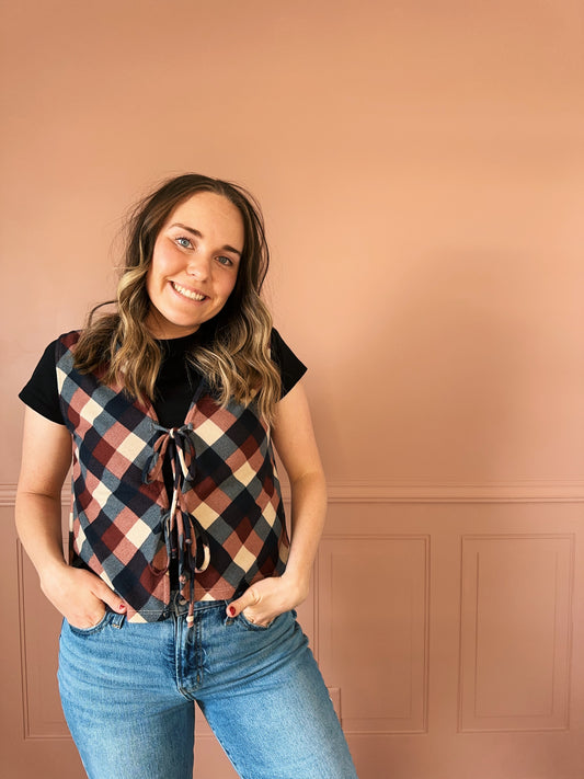 In Check- front tie vest