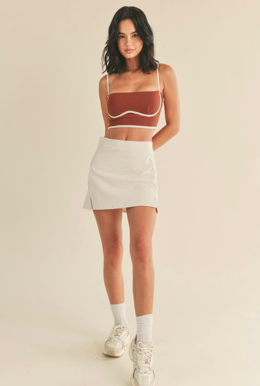 High Waist Tennis Skirt-Cream