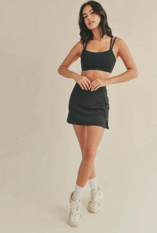 High Waist Tennis Skirt- Black
